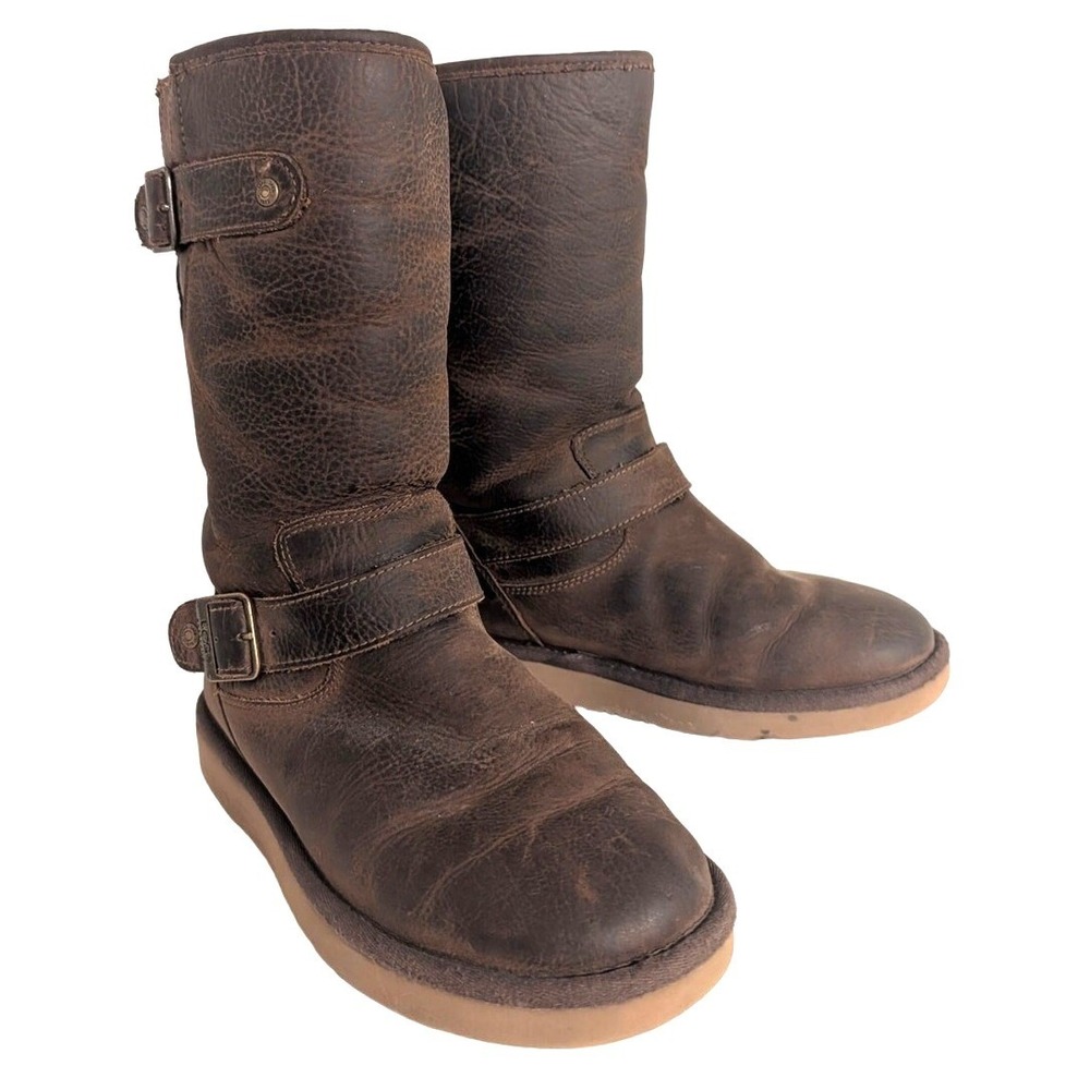 Ugg Boots Women's Kensington Tall Brown‎ Leather Fur Lined Buckle Size US 7